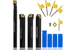 SENDUO Indexable Lathe Turning Tool (4pcs),1/2" Shank Carbide Lathe Turning Insert Tools Set,Metal Lathe Tool Holder for Turning Grooving Threading with Tin Coated Carbide Inserts CCMT09T304
