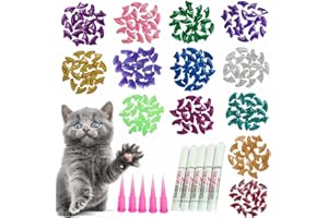 YMCCOOL 100pcs Cat Nail Caps Glitter Cat Claw Covers Kitten Nail Caps Pet Tips with Adhesives and Applicators Small