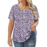 RITERA Plus Size Tops for Women Short Sleeve Shirts Crewneck Pleated Front T-Shirts Casual Tunic Top Tees Blouses XL-5XL