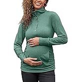 Bhome Maternity Shirt Casual Long Sleeve Half Button Front Lightweight Sweatshirts Slim Fit Pullover Tops with Pockets