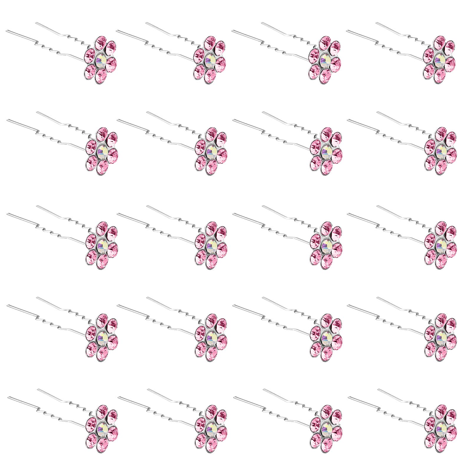 ZOUIQSS 20 Pack (Pink) Crystal Flower Hair Pins Rhinestone Hair Clips for Bridal Wedding Women Hair Jewelry Accessories,with Clear Container