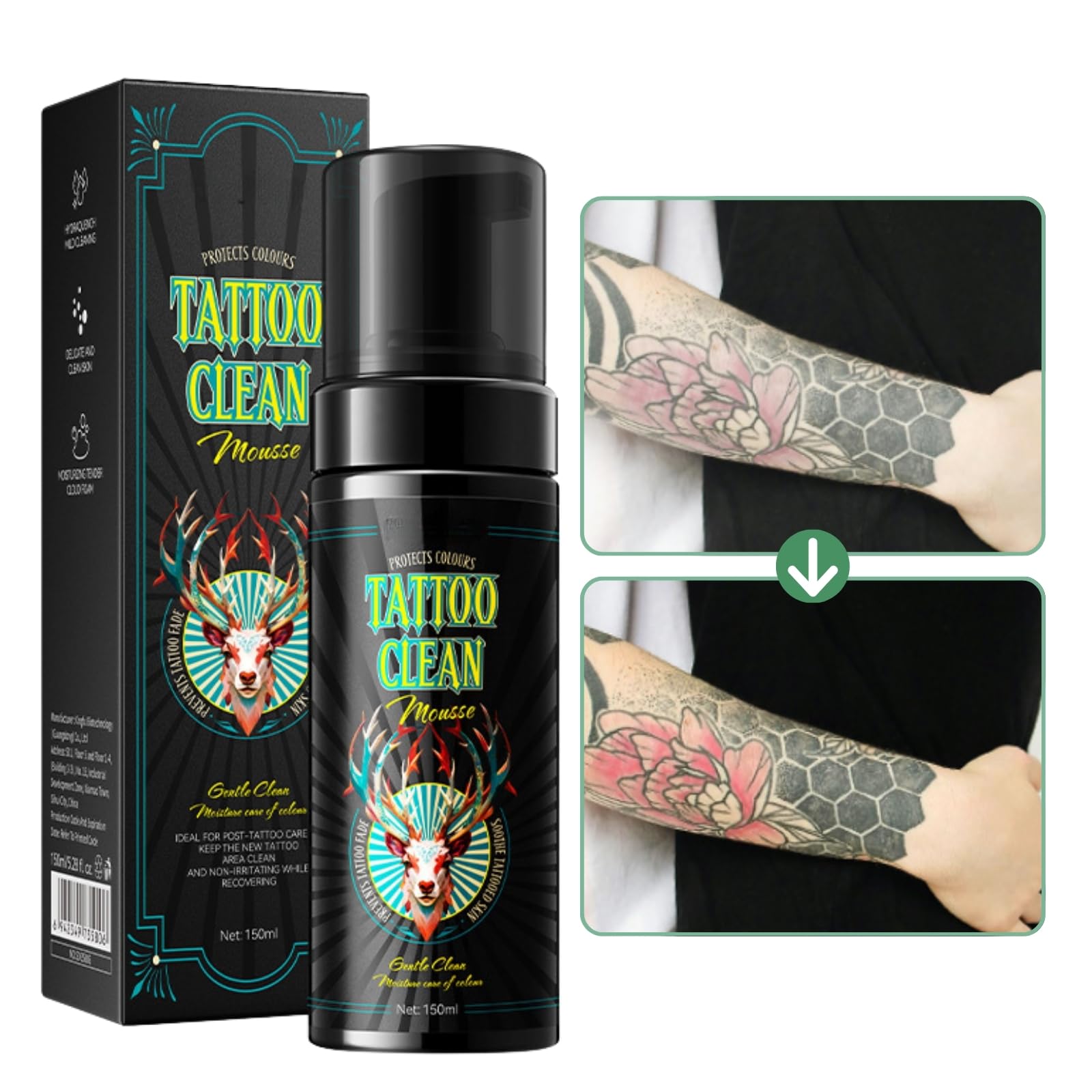 Tattoo Foaming Cleanser - Tattoo Aftercare Cleanser - Tattoo Wash - Tattoo Cleaner for Protecting - Deep Cleansing & Moisturizing - Skin Care for Women&Men (100ml)
