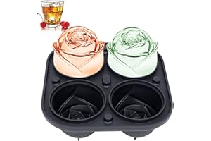 KooMall 3D Rose Ice Molds 2.5 Inch, Large Ice Cube Trays, Make 4 Giant Cute Flower Shape Ice, Silicone Rubber Fun Big Ice Ball Maker for Cocktails Juice Whiskey Bourbon Freezer, Dishwasher Safe, Black