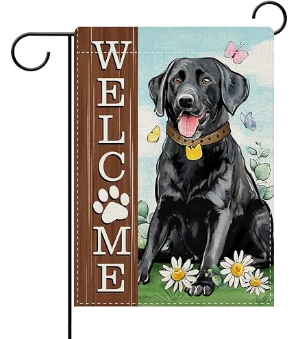 Gartenflagge „Welcome Black Labrador“ – Jute-Optik, 30,5 X 45,7 Cm, Wetterfest & Doppelseitig