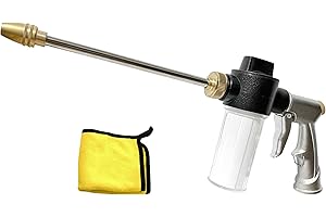 AJIUSIR High Pressure Foam Gun Car Wash Sprayer + Washing Towel, Heavy Duty Metal Garden Hose Nozzle with 100cc/3.5oz Plastic Soap Dispenser Bottle, For Gardening, Watering Plants, Floor Cleaning