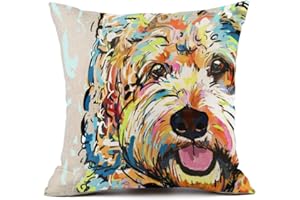 Redland Art Cute Pet Goldendoodle Frise Dog Pattern Throw Pillow Covers Linen Cushion Cover Cases Pillowcases Sofa Home Decor 18”x 18”Inch (45 x 45cm)