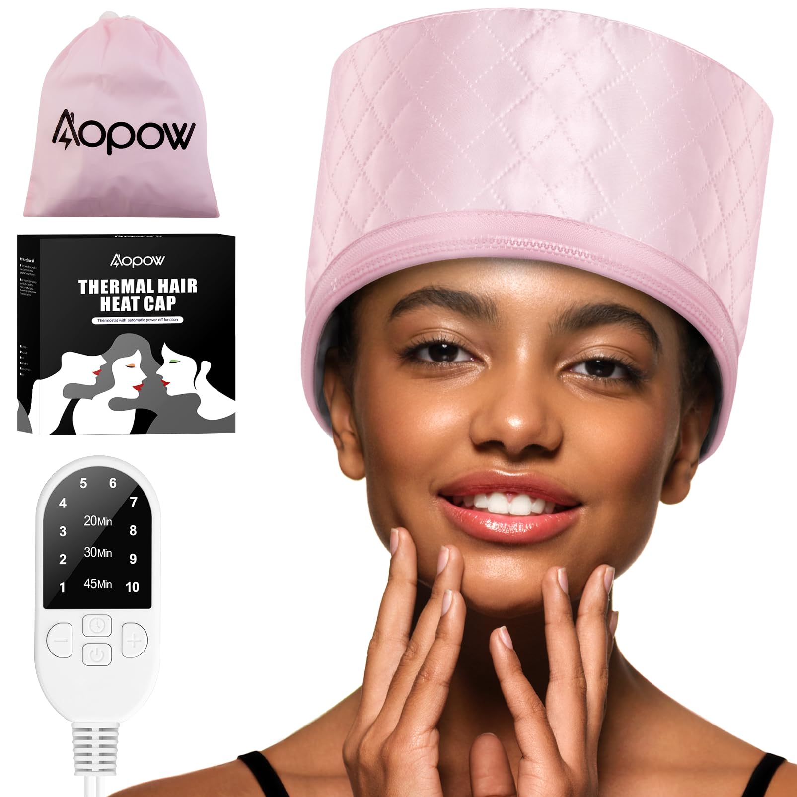 Hair Cap Treatment Steamer - Deep Conditioning Thermal Heat Caps Electric for Afro Hair Hot Care Hat Home Spa with 2 Mode/Pink (UK Plug)