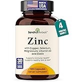 Zinc 30mg With Copper, Selenium & Vitamin D3 | 120 Capsules | Magnesium, Vitamin B6, Biotin | Absorbable Zink Supplements for Men & Women | Chelated Zinc for Immune Health, Skin, Hair, & Nails Support