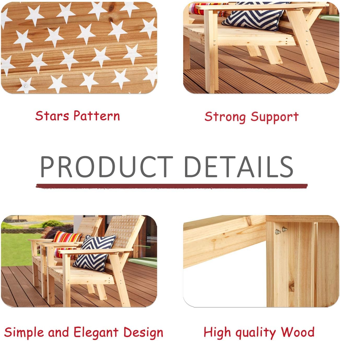 LOKATSE HOME Wood Patio Dining Chairs Set of 2 for Garden, Yard, Lawn, Deck, Porch, Outdoor Living, 32.3"(D) x 29.7"(W) x 36.6"(H), Wooden : Garden & Outdoor