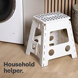 LIVIVO Folding Step Stool White Two Tier Anti Slip 150kg Carry Handle view 2