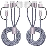 2Pack Upgraded 3 in 2 USB C Cable for Apple Watch Charger iPhone Charger USB C Multi Fast Charging Cable Compatible with iWat