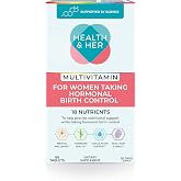 Health &amp; Her Multivitamin for Women on Birth Control, 30 Day Supply | Daily dietary supplement with 18 key nutrients to take alongside hormonal birth control; Vegan &amp; gluten-free; 60 Tablets