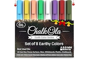 Chalkola 8 Pastel Liquid Chalk Markers for Blackboard, Chalkboard Signs, Window, Labels, Bistro, Glass, Car - Washable Wet Wipe Ink ChalkBoard Markers | 6mm Reversible Tip, Erasable Liquid Chalk Pens