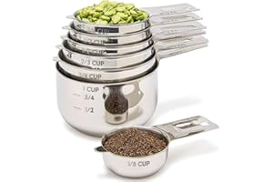 Simply Gourmet Measuring Cups Set of 7, Stackable, 304 Premium Stainless Steel, Kitchen Gadgets for Measure Liquid and Dry Ingredients, Cooking & Baking