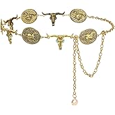 WHIPPY Western Metal Concho Belt for Women Vintage Cowgirl Boho Turquoise Chain Belts for Dresses Jeans