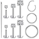 Lsnevsie 18G 16G 14G Internally Threaded Nose Rings Studs Flat Back Stud Earrings 316L Surgical Steel Nose Rings Studs Tragus Helix Conch Cartilage Lobe Earrings Hoop Piercing Jewelry For Women Men