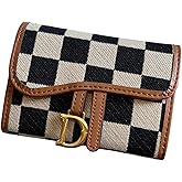 YIUWLMN Checkered Wallets for Women,Cute Slim Card Holder Canvas Front Pocket Checkered Wallet,Small Credit Card Case for Women