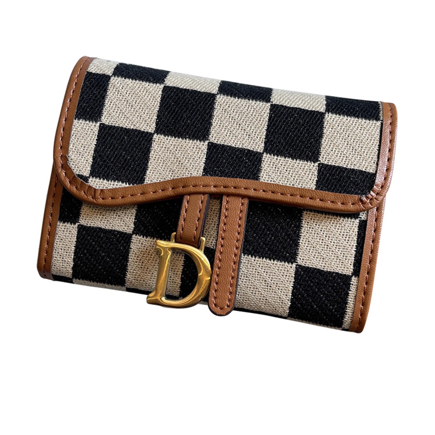 Photo 1 of YIUWLMN Checkered Wallets for Women,Cute Slim Card Holder Canvas Front Pocket Checkered Wallet,Small Credit Card Case for Women