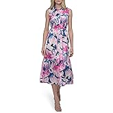 DKNY Womens Sleeveless Collared Button Front Midi Shirtdress