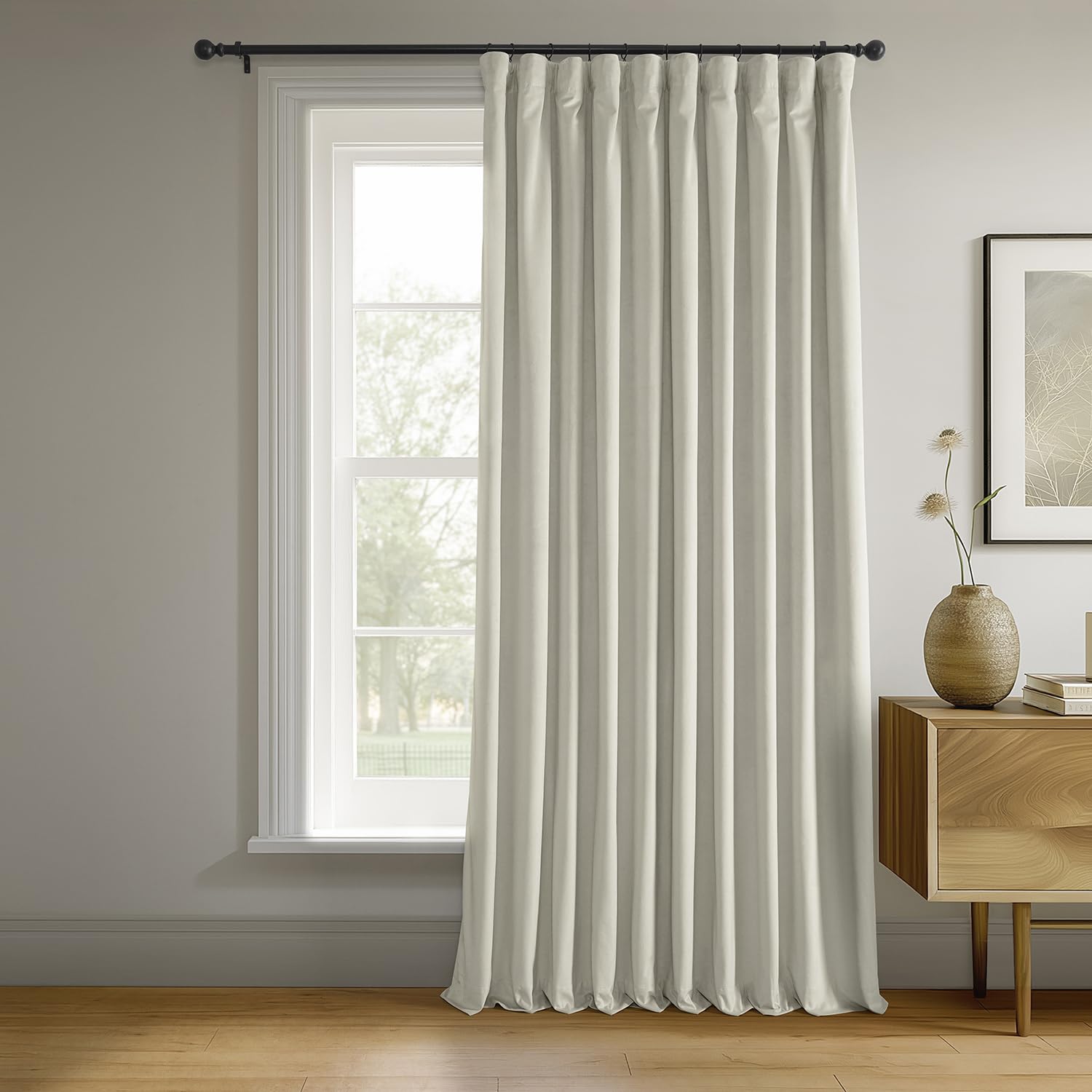 HPD Half Price Drapes Signature Velvet Thermal Blackout Curtains for Living Room 96 Inch Long (1 Panel) Rod Pocket Insulated Blackout Curtains for Bedroom Window Curtains, 100W x 96L, Off White Image
