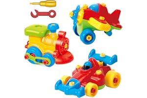 ToyVelt Take Apart Toys Set - Airplane, Train, and Racing Car with Tools - Toddler Take Apart Toys and Assembly Kit for Kids Ages 3-6+ - STEM Learning Construction Tools