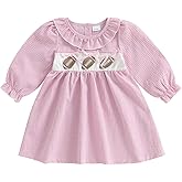 Toddler Girl Football Outfit Embroidered Puff Long Sleeve A Line Dress Cute Fall Game Day Dresses Clothes