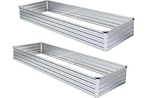 Meberam Galvanized Raised Garden Bed Kit 2PCS Set Outdoor Metal Elevated Plant Box for Vegetable (Galvanized,8x4x1ft)