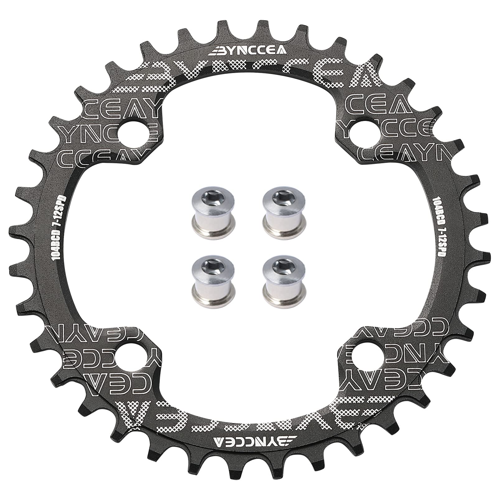Bynccea Round Chainring 104 BCD 32T 34T 36T 38T Narrow Wide Single Chain Ring with 4 Pieces Sprocket Screws 8 9 10 11 12 Speed for Road Bikes MTB BMX Bike