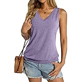 Micticsi Womens V Neck Tank Tops Sleeveless Banded Hem Shirts Loose Fit Summer Outfits Clothes 2025