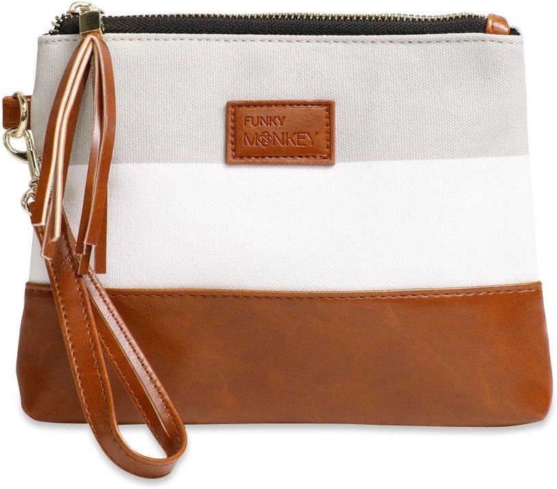 {Madi Collection} Wristlet Wallet Clutch Phone Purse Bag, 3 Size, Gray White Stripe Funky Monkey Fashion