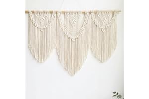 guzhiou large macrame wall hanging - Boho Tapestry Macrame Wall Decor Art- Chic Bohemian Handmade Woven Tapestry Home Decoration for Bedroom Living Room Apartment Wedding Party - 43"x32" (Beige-Leaf)