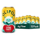 OLIPOP 6g Fiber Prebiotic Soda, Crisp Apple, 12 fl oz, 12 Pack | Shelf Stable Prebiotic Soda, 6g Fiber, 5g Sugar, Digestive Health Support, Prebiotics &amp; Botanicals, Gluten Free, Non GMO