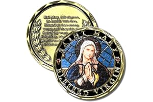 Aizics Mint St Mary Coin, Virgin Mary Catholic Challenge Coin, Religious Coin Collectibles, Copper Plated 38mm x 2mm