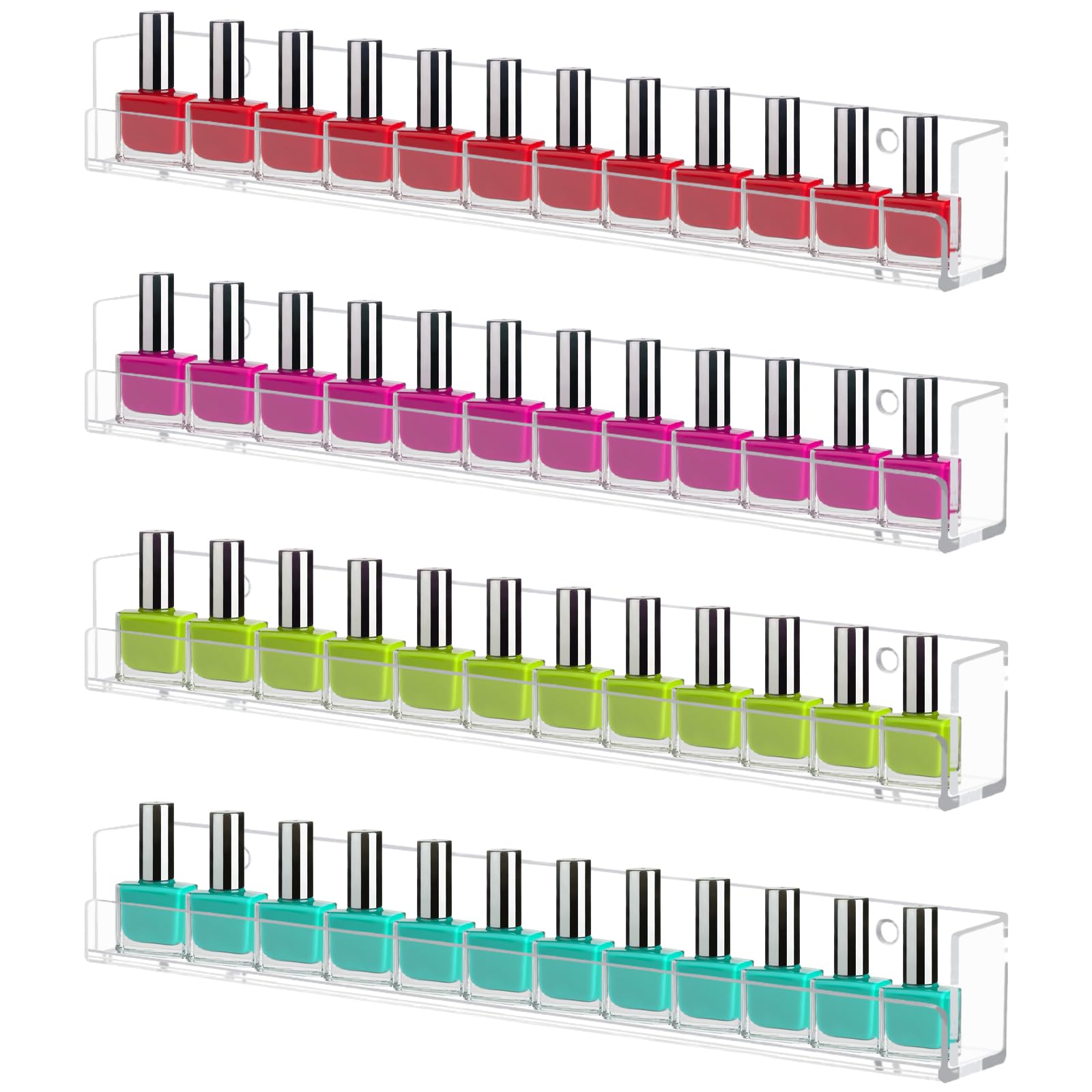 Photo 1 of Cerpourt 4 Pack Nail Polish Rack Wall Mounted Shelf, Clear Acrylic Nail Polish Organizer Display,Clear Nail Polish Wall Rack Nail Supplies for Nail Techs