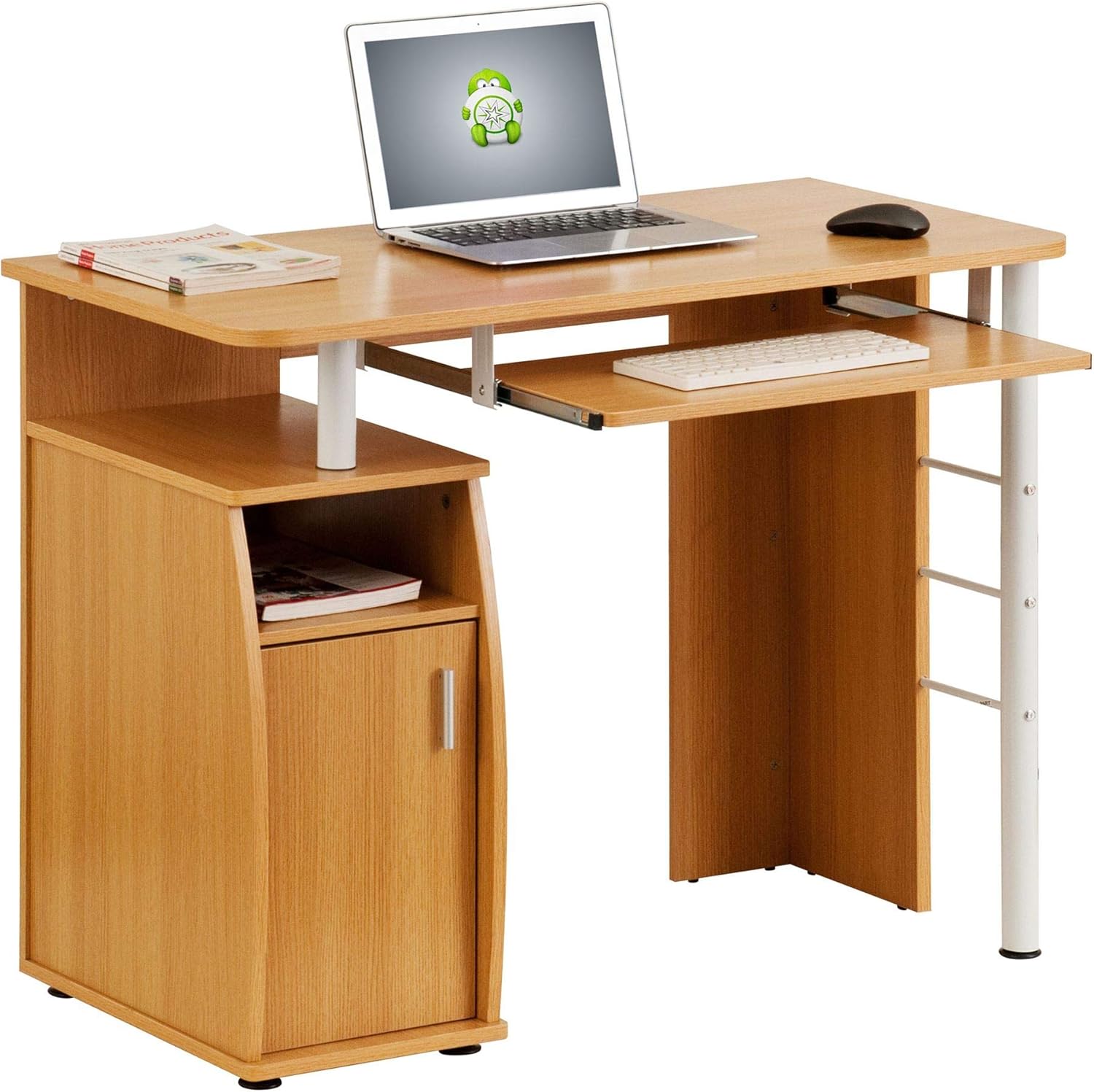 Computer and Writing Desk with Cupboard, Storage & Retractable Keyboard