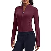 PINSPARK Women Cropped Workout Jackets Full Zip Slim Fit Athletic Jackets Thumb Holes Running Jacket with Zipper Pockets