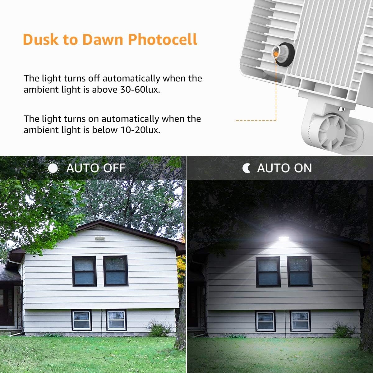 Olafus 2 Pack 60W LED Flood Light Outdoor Dusk to Dawn, 6000LM Photocell Security Lights IP66 Waterproof, Knuckle Mount Outside Lighting, 5000K Daylight Exterior Floodlight for Barn Yard Garage Lawn - - 