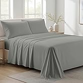 Ashton Sheets 100% Organic Cotton Sheets Queen Size - 4 PC Organic Cotton Queen Size Percale Weave Sheet Set, Soft, Cooling, Crisp & Breathable, 16" Deep Pocket Hotel Quality Bedding Set - Dark Grey