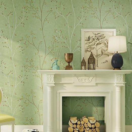 Amazon 壁紙 アメリカ カントリー レトロ 織りなしの壁紙牧歌的 葉 壁紙 暖かい 寝室 棚の引き出しの裏地のリビングルーム 53x1000cm 浅绿 壁紙