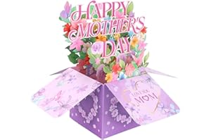 Flowers Mother Pop Up Card Set, Funny Floral Mothers Greeting Cards with Message Paper & Envelope Brilliant Three-Dimension F