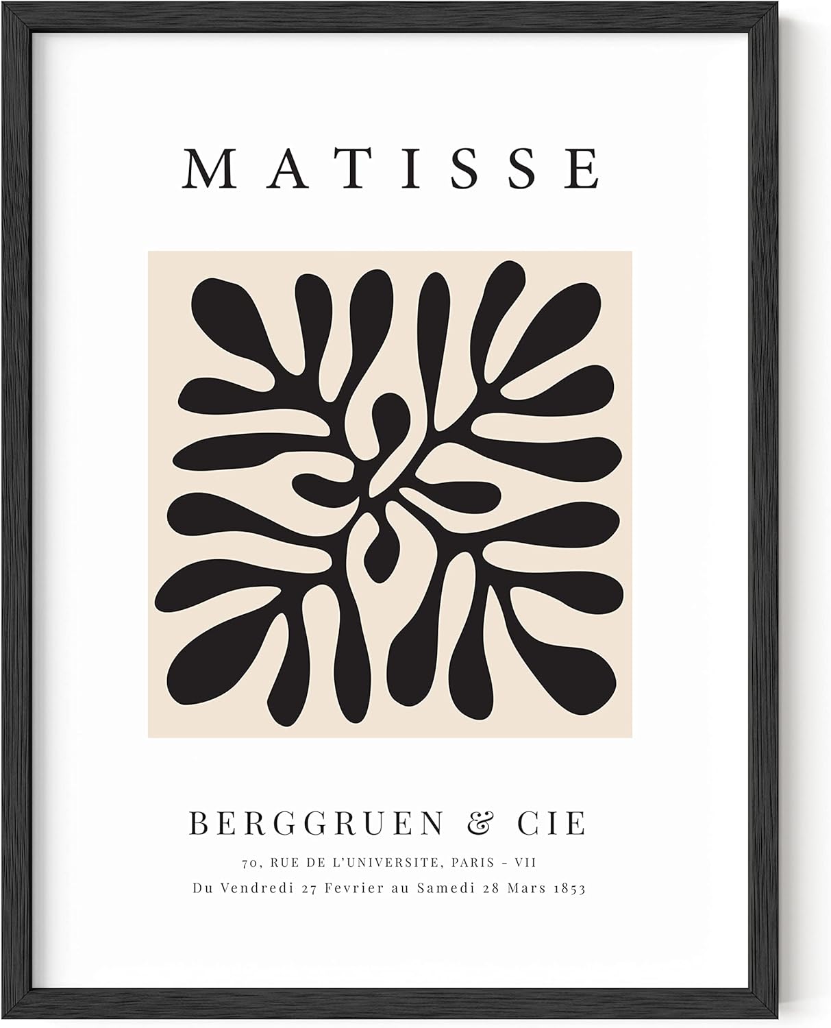 Wall Décor - HAUS AND HUES Matisse Poster and Abstract Art Prints - Henri Matisse Prints and Art Exhibition Poster | Matisse Paper Cutouts Aesthetic Art Drawing Black Plant Clover Matisse Framed Black - 12x16