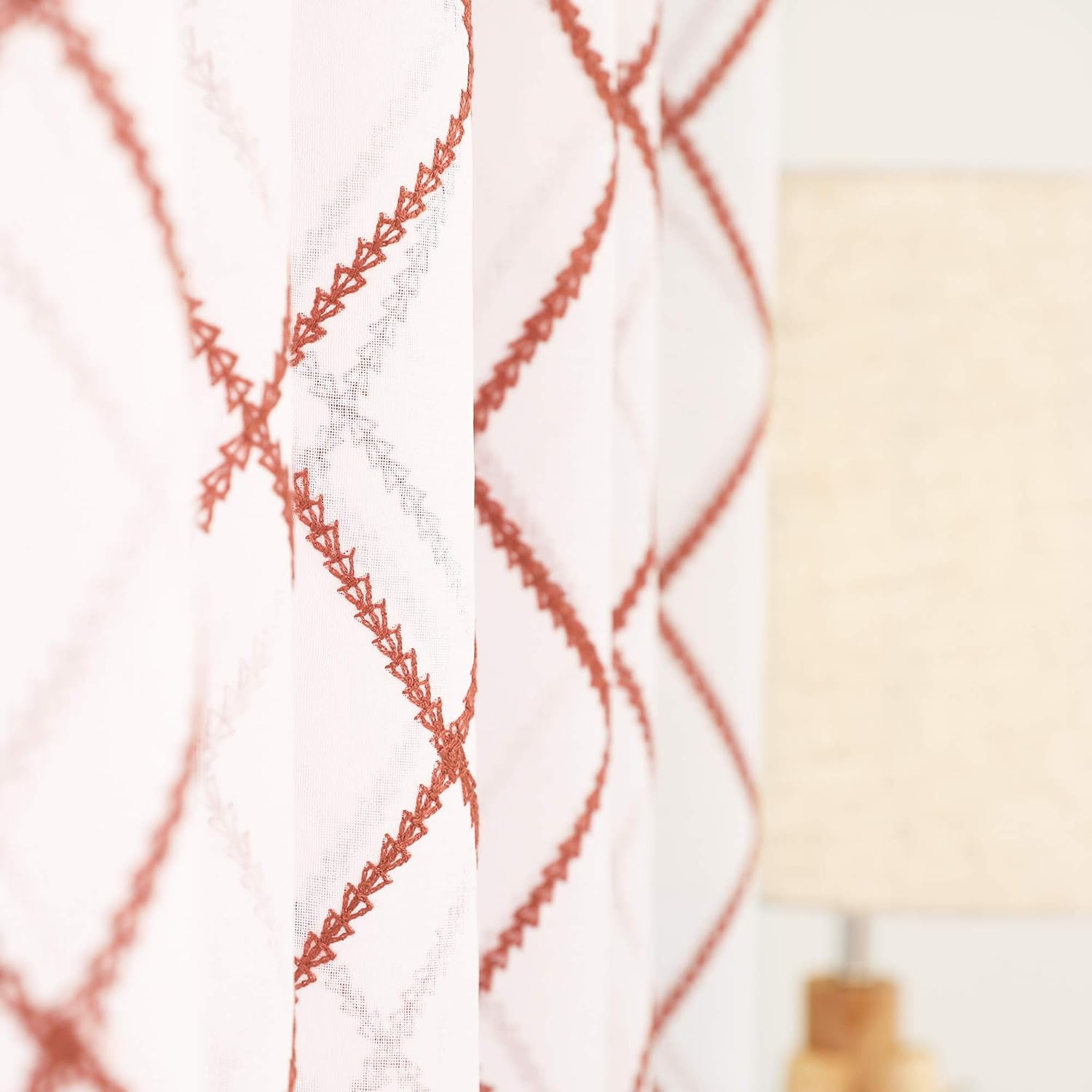 Deconovo Eyelet Faux Orange Net Curtains Embroidery Diamond Voile Curtains Super Soft Semi Sheer Curtains 55 x 54 Drop Inch Orange 1 Pair - Image 5