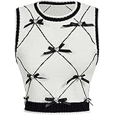 SOLY HUX Women's Bow Sweater Vest Fall Crewneck Sleeveless Contrast Binding Knit Crop Tank Tops
