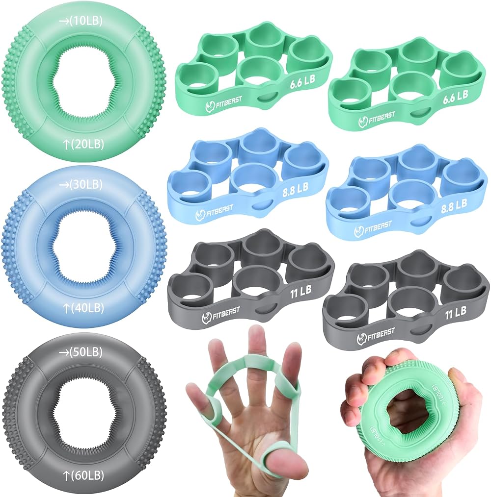 FitBeast Grip Strength Trainer 9-Piece Kit Green Hand Grip Exerciser