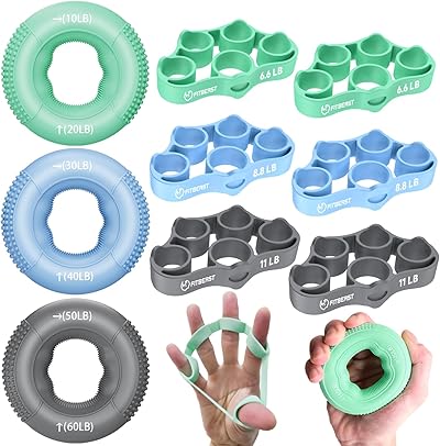 FitBeast Griffkrafttrainer, Fingertrainer, Unterarmstärker 9-teiliges Set, Gezielte Kraft Handmuskeltrainer, Entlastungs & Erholung