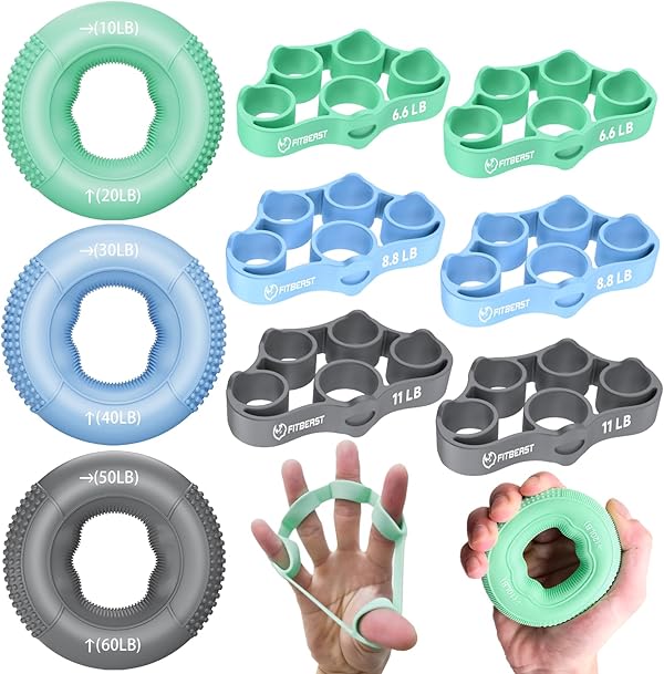 FitBeast Griffkrafttrainer, Fingertrainer, Unterarmstärker 9-teiliges Set, Gezielte Kraft Handmuskeltrainer, Entlastungs & Erholung