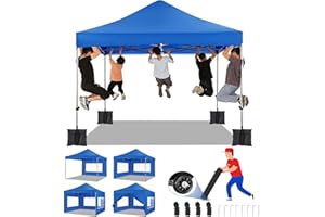 Tooluck 10x10 Heavy Duty Pop Up Canopy Tent with 4 Sidewalls Commercial Outdoor UPF 50+ Canopy, Instant 3 Height Adjustable Wedding Tents for Parties with Roller Bag