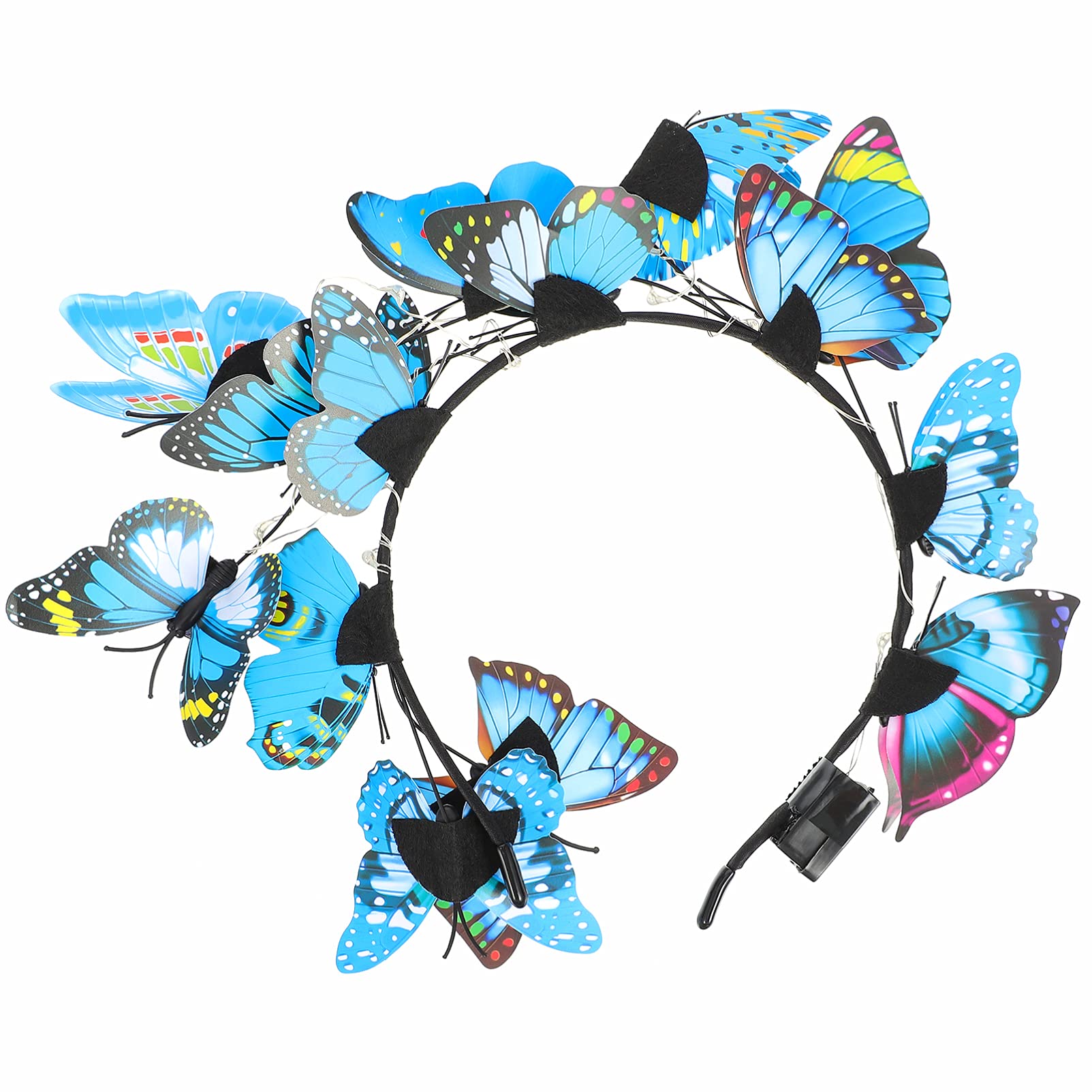 FRCOLOR Butterfly Fascinator Hat Derby Headband Light Up Festival Crown Halloween Costume Boho Wedding Headpiece for Women Girls Carnival Party
