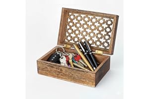 Mela Artisans Wooden Keepsake Box | Medium Burnt Mango Wood Memory & Photo Storage Box with Hinged Lid | Decorative Storage Box | Medium | 7.5x4.5x3 Inch