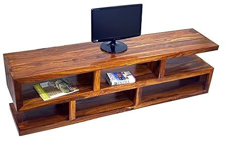 TimberTaste SLINE Solid Wood TV Entertainment Unit (Teak Finish)